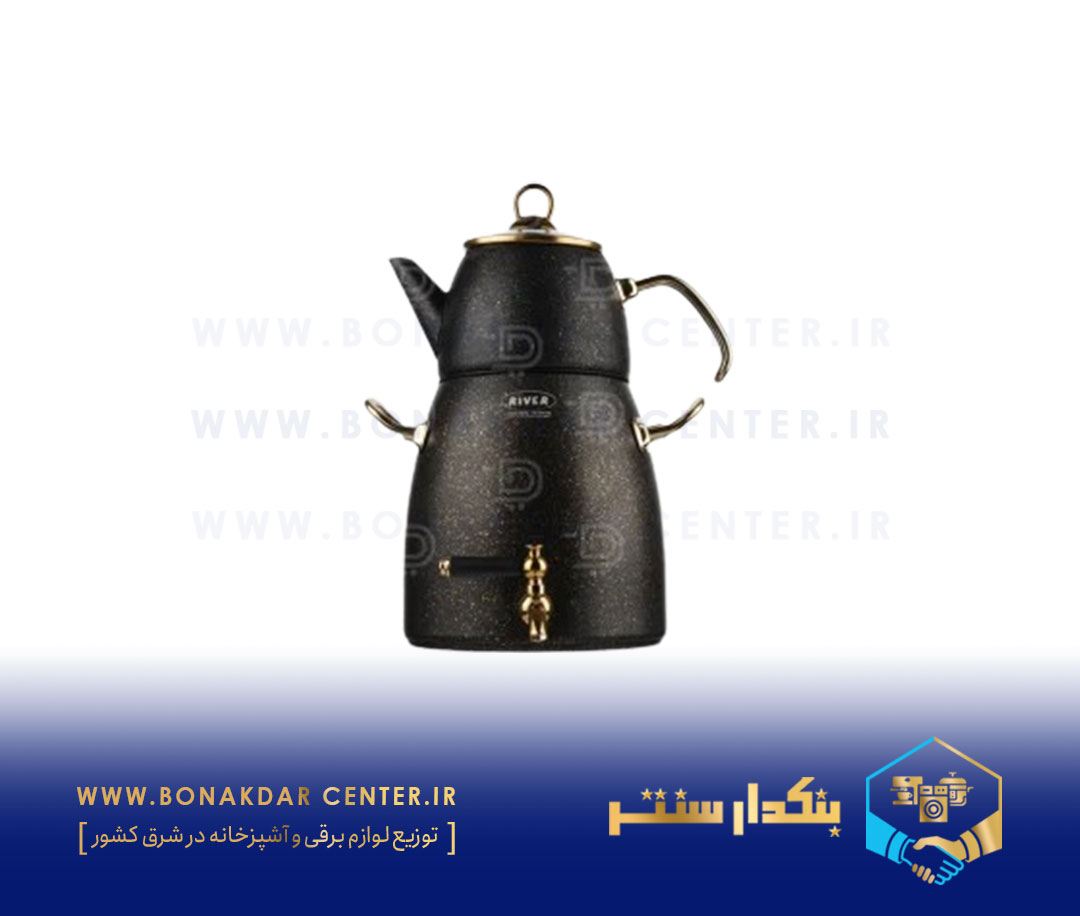 کتری قوری شیردار دسته طلایی گرانیتی مشکی ریور مدل 5832
