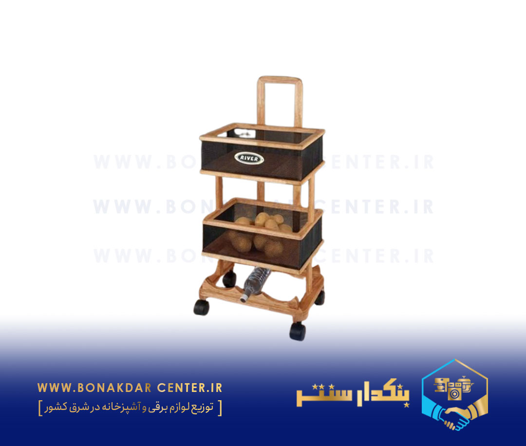 سبد سیب زمینی و پیاز 2طبقه چوبی توری مستطیل ریور مدل 3915
