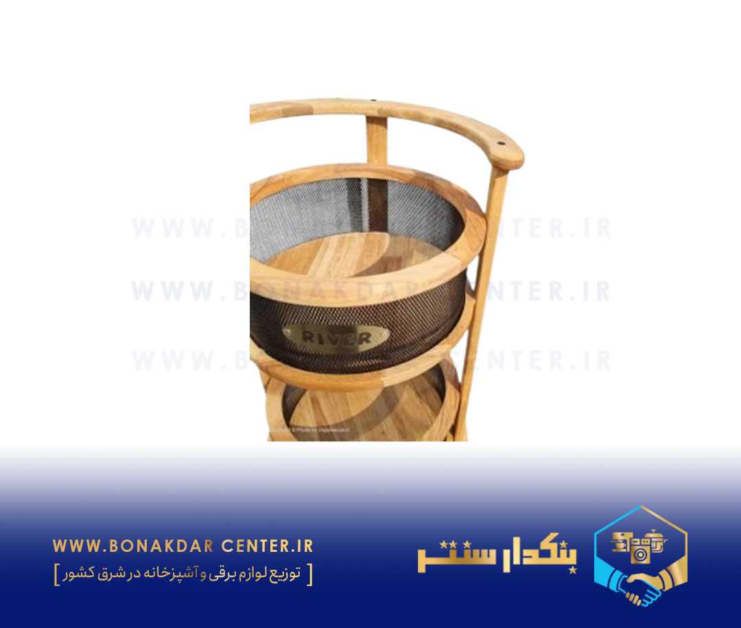 سبد سیب زمینی و پیاز 2طبقه چوبی توری گرد ریور مدل 3914