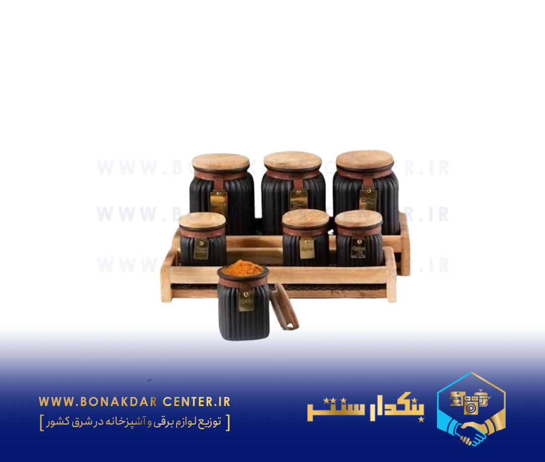 ست ادویه و پاسماوی چوبی با زیره توری مشکی ریور مدل 1003G
