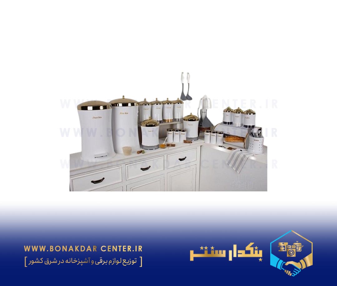 سرویس آشپزخانه 26 پارچه کمرباریک گنبدی سفید درب طلا کد 5223