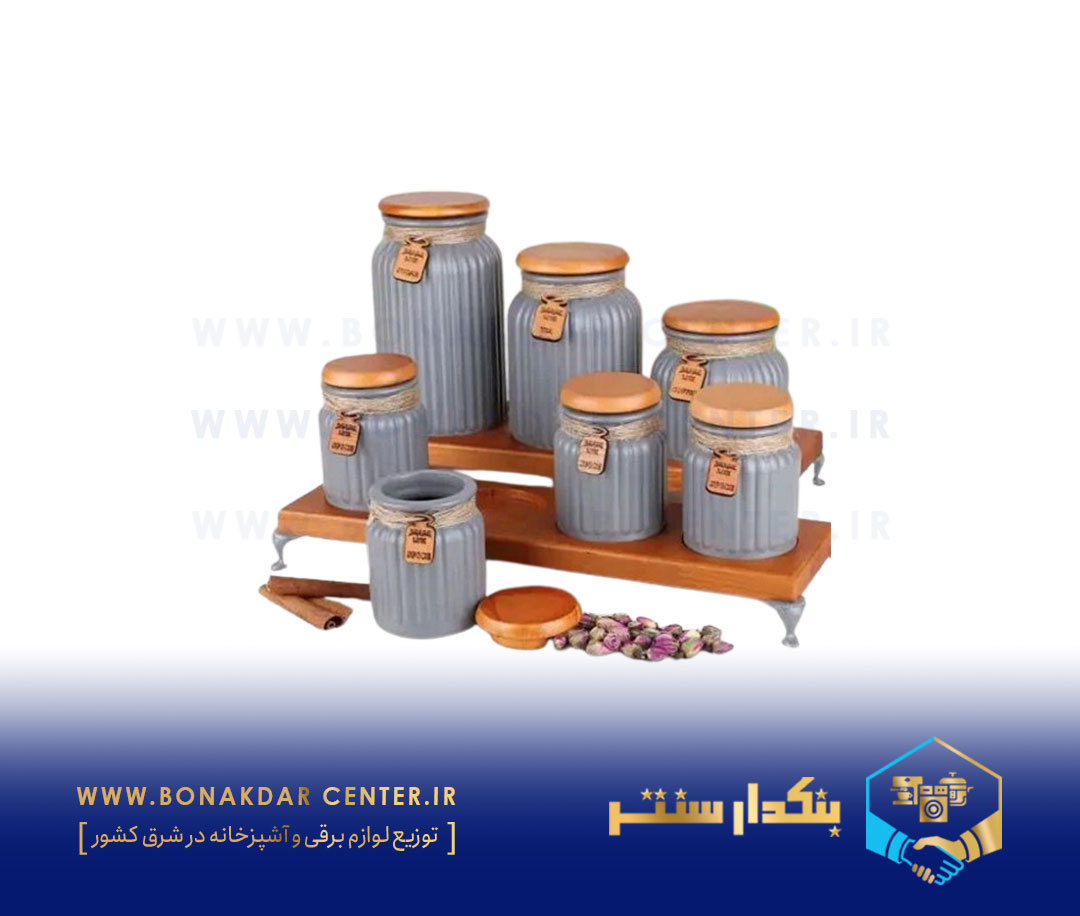 سرویس ادویه پاسماوری چوبی 8پارچه طوسی ریور مدل 1002G