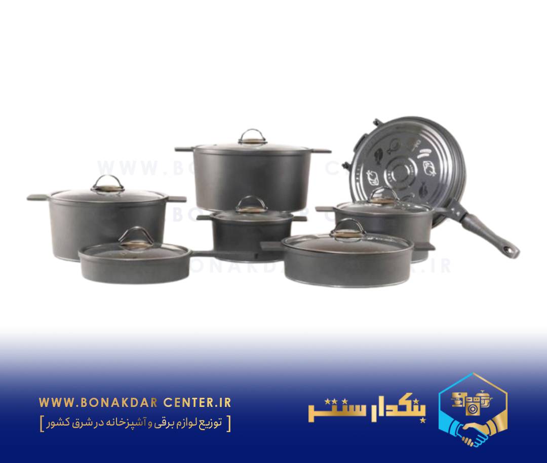 سرویس قابلمه 14 پارچه گرانیت مدل Germany طوسی ریور مدل 4108