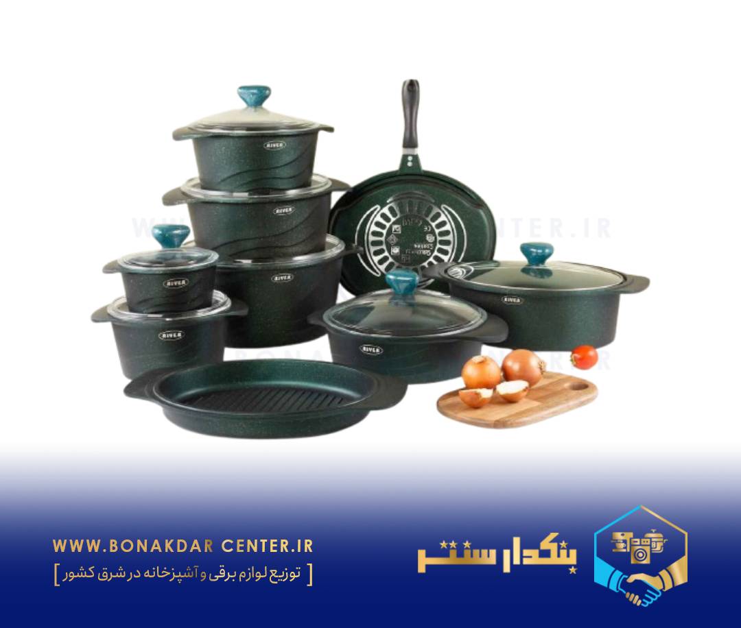 سرویس قابلمه 17 پارچه دورو گرانیت Gold کله غازی دات سفید ریور مدل 4102