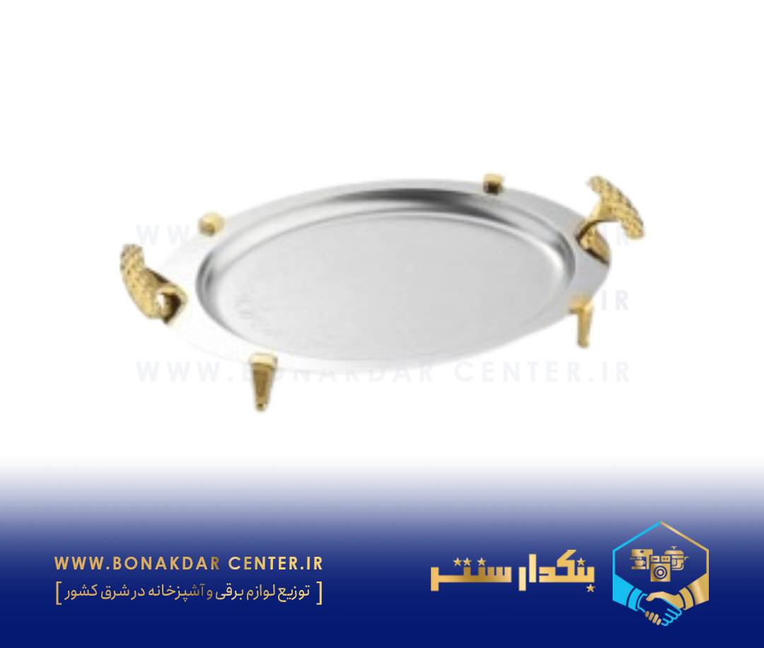 سینی بیضی دسته طلایی نگینی پایه‌دار ریور مدل BG1526