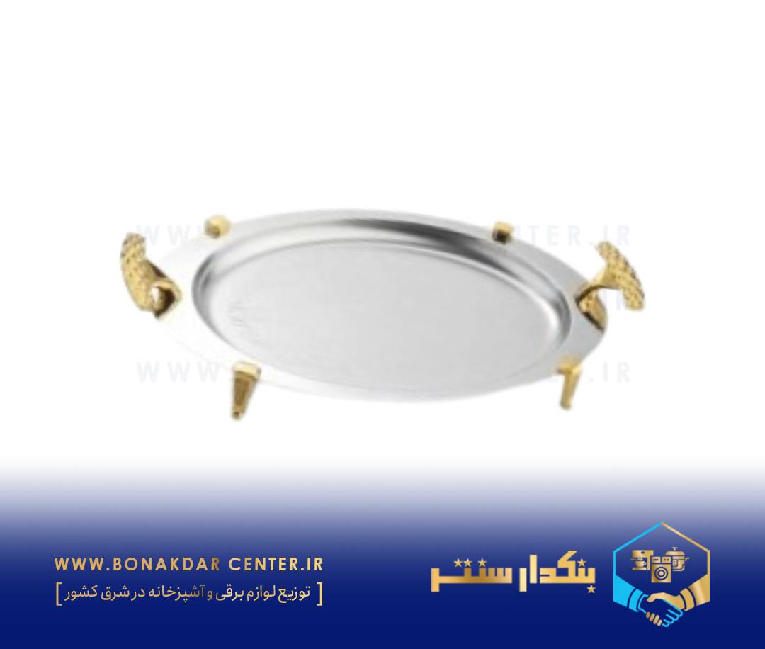 سینی بیضی دسته طلایی نگینی پایه‌دار ریور مدل BG1526