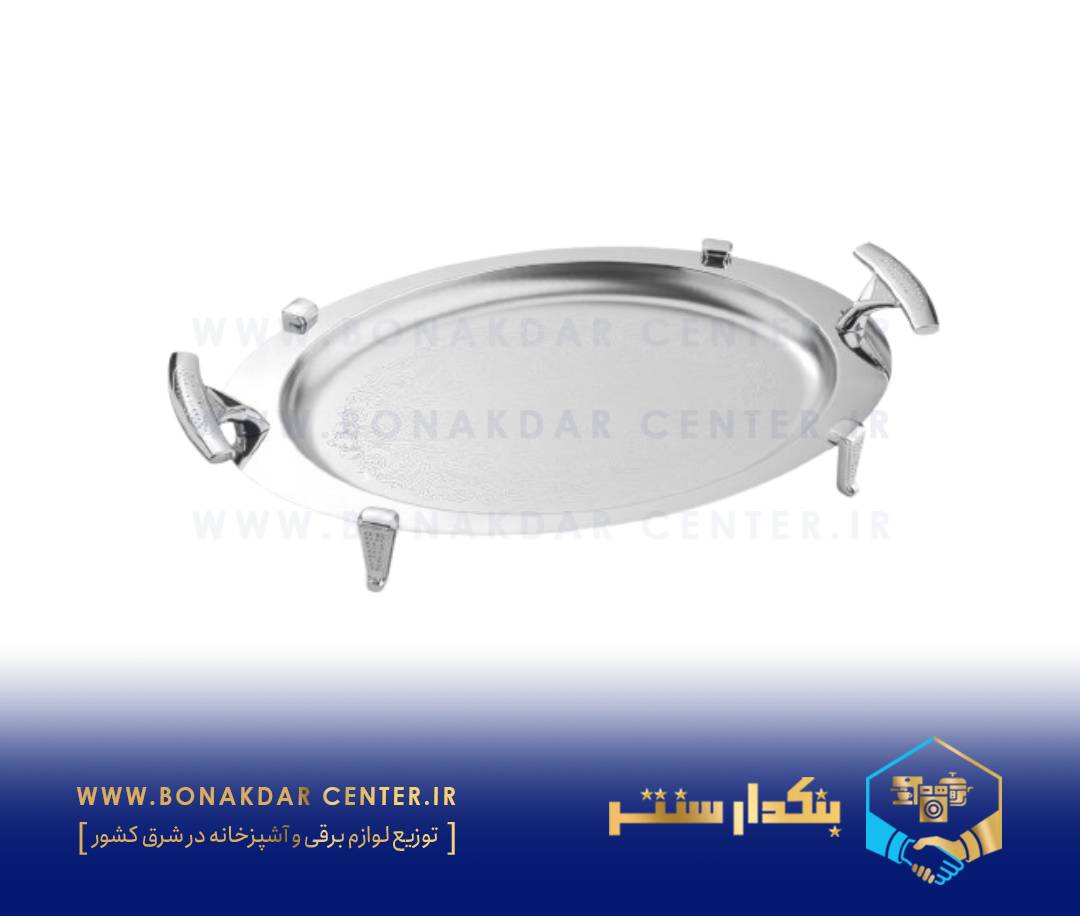 سینی بیضی دسته نقره‌ای نگینی پایه‌دار ریور مدل B1526