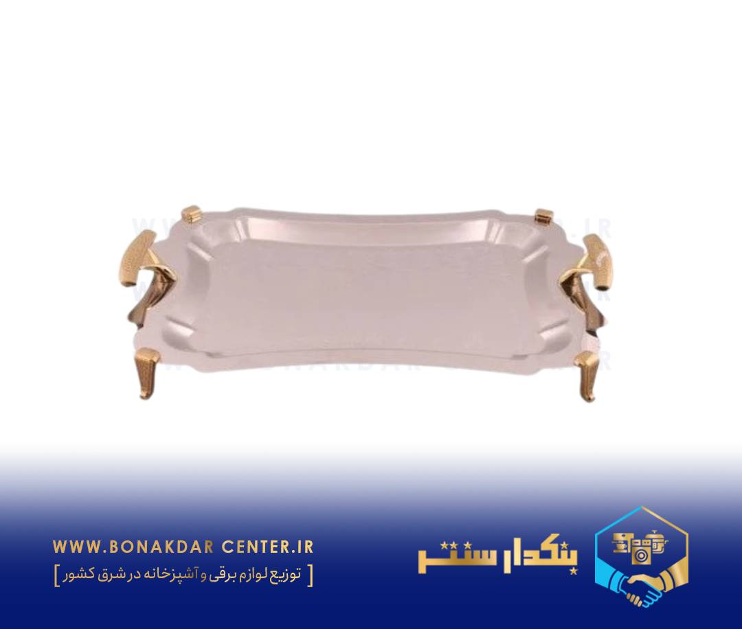 سینی مستطیل متوسط دالبر دسته طلایی نگینی پایه‌دار ریور مدل BG7226
