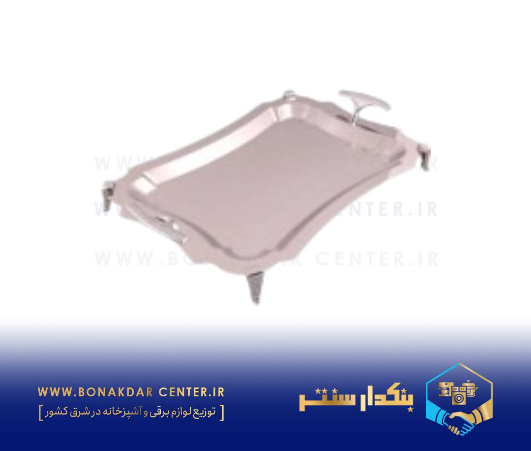 سینی مستطیل متوسط دالبر دسته نقره‌ای نگینی پایه‌دار ریور مدل B7226