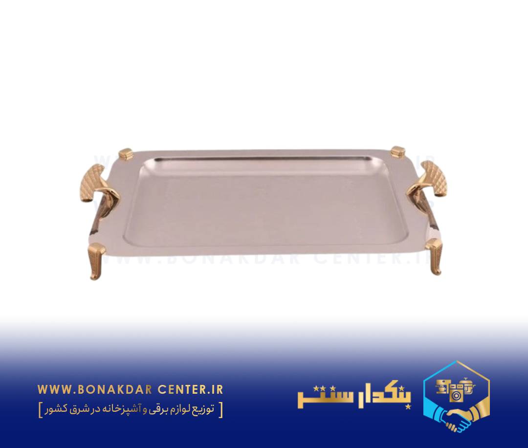 سینی مستطیل متوسط دسته طلایی نگینی پایه‌دار ریور مدل BG1226