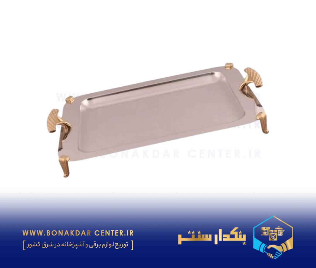 سینی مستطیل متوسط دسته طلایی نگینی پایه‌دار ریور مدل BG1226