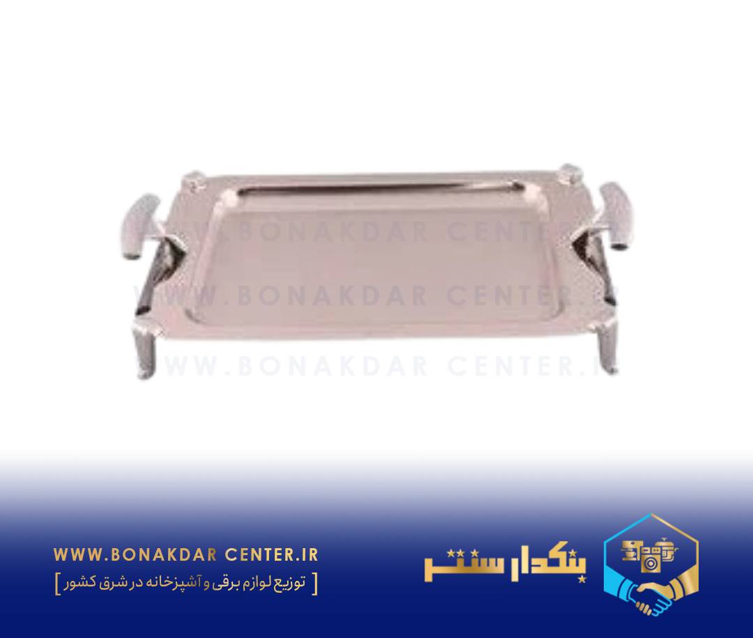 سینی مستطیل بزرگ دسته نقره‌ای نگینی پایه‌دار ریور مدل B1126