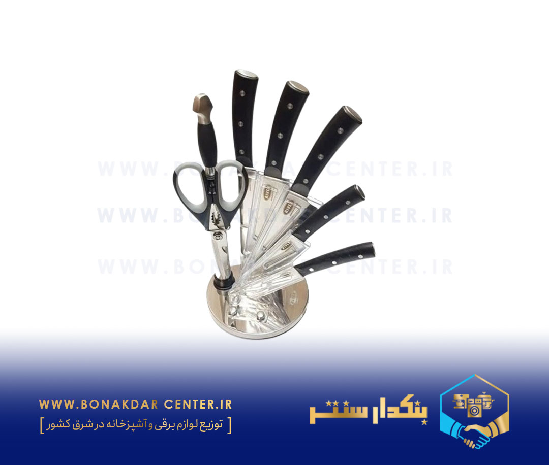 کارد و ساطور 8 پارچه پایه مشکی ریور مدل 2236