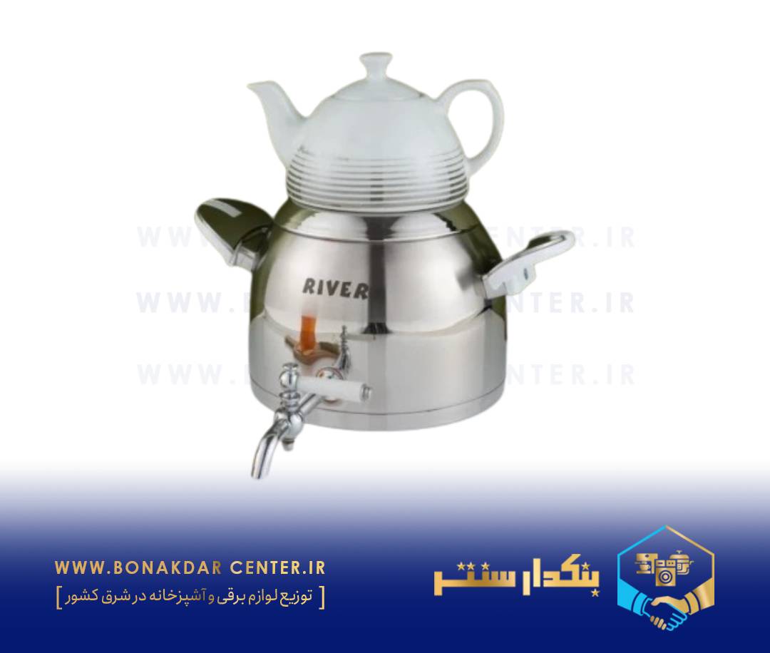 کتری قوری استیل شیردار 5لیتر دسته سفید مات بالا ریور مدل 3878