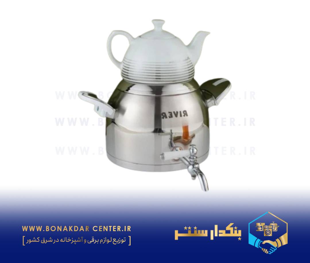 کتری قوری استیل شیردار 5لیتر دسته سفید مات بالا ریور مدل 3878
