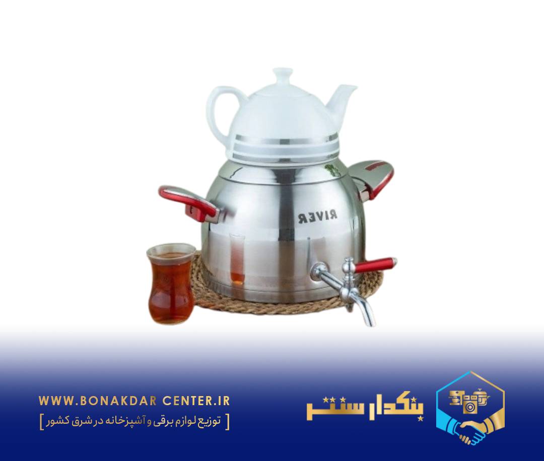 کتری قوری استیل شیردار 5لیتر دسته قرمز مات ریور مدل 3881