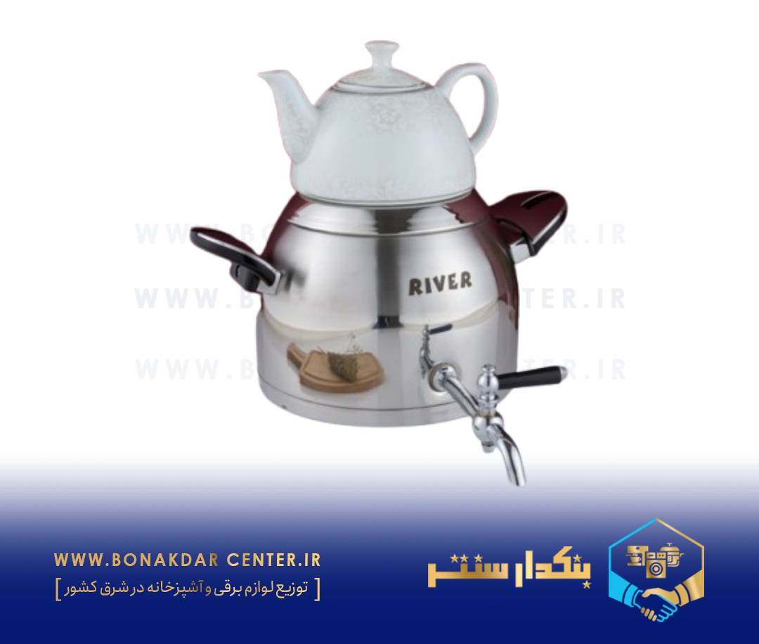 کتری قوری استیل شیردار 5لیتر دسته مشکی مات بالا ریور مدل 3874