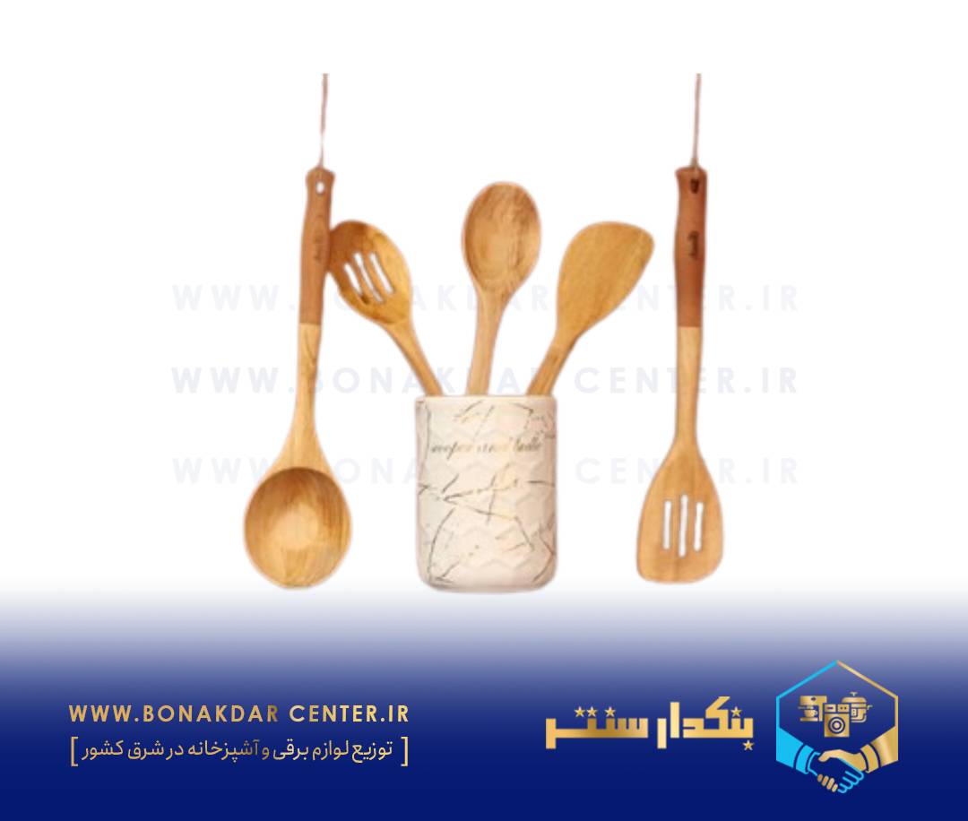 کفگیر ملاقه تمام چوبی با استند سرامیک ریور مدل 8695