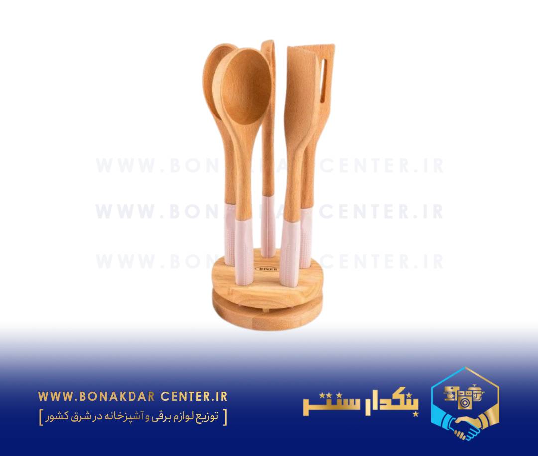 کفگیر ملاقه دسته سیلیکونی استنددار صورتی ریور مدل 8493
