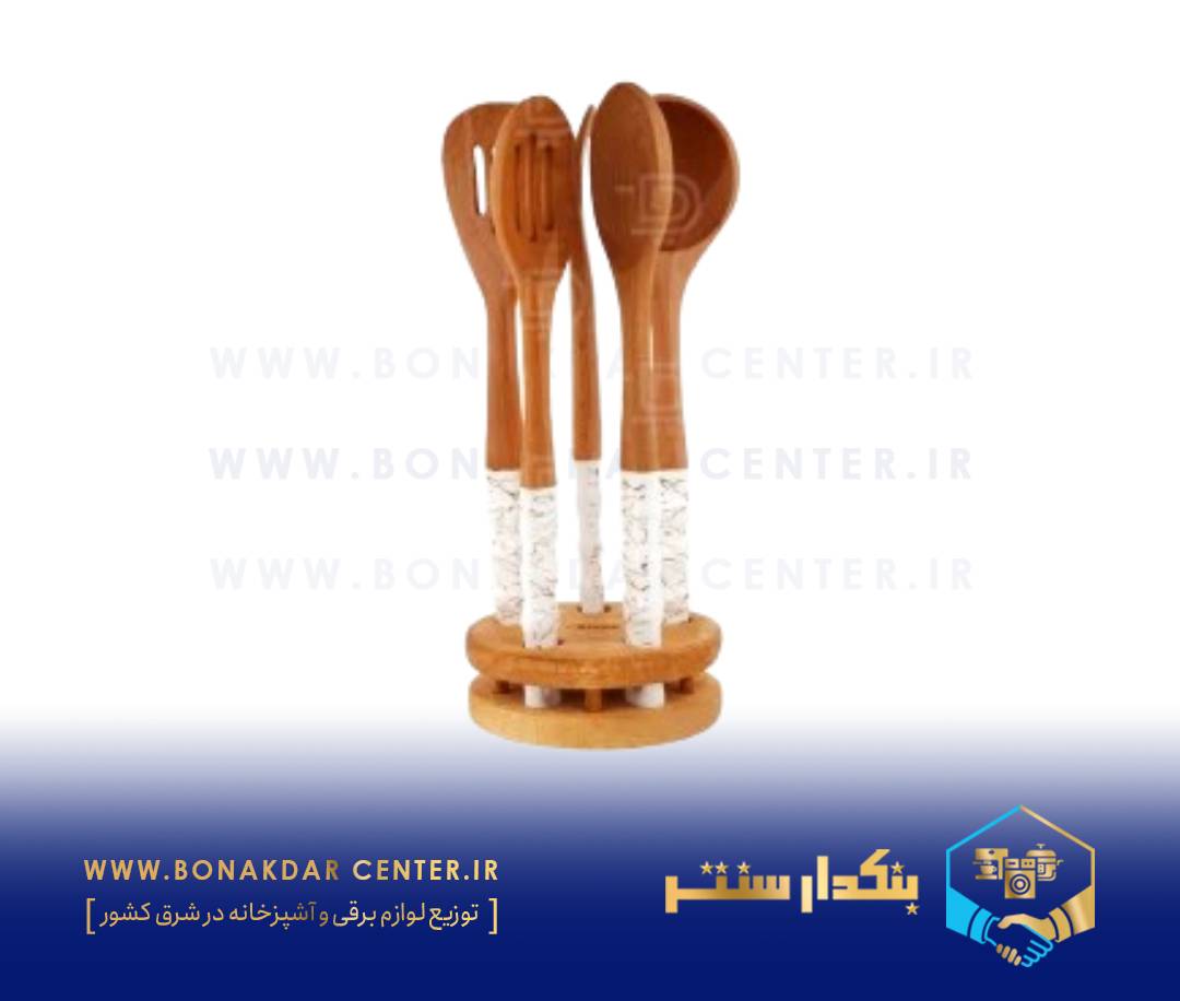 کفگیر ملاقه دسته چینی ماربل طلایی ریور مدل 8495