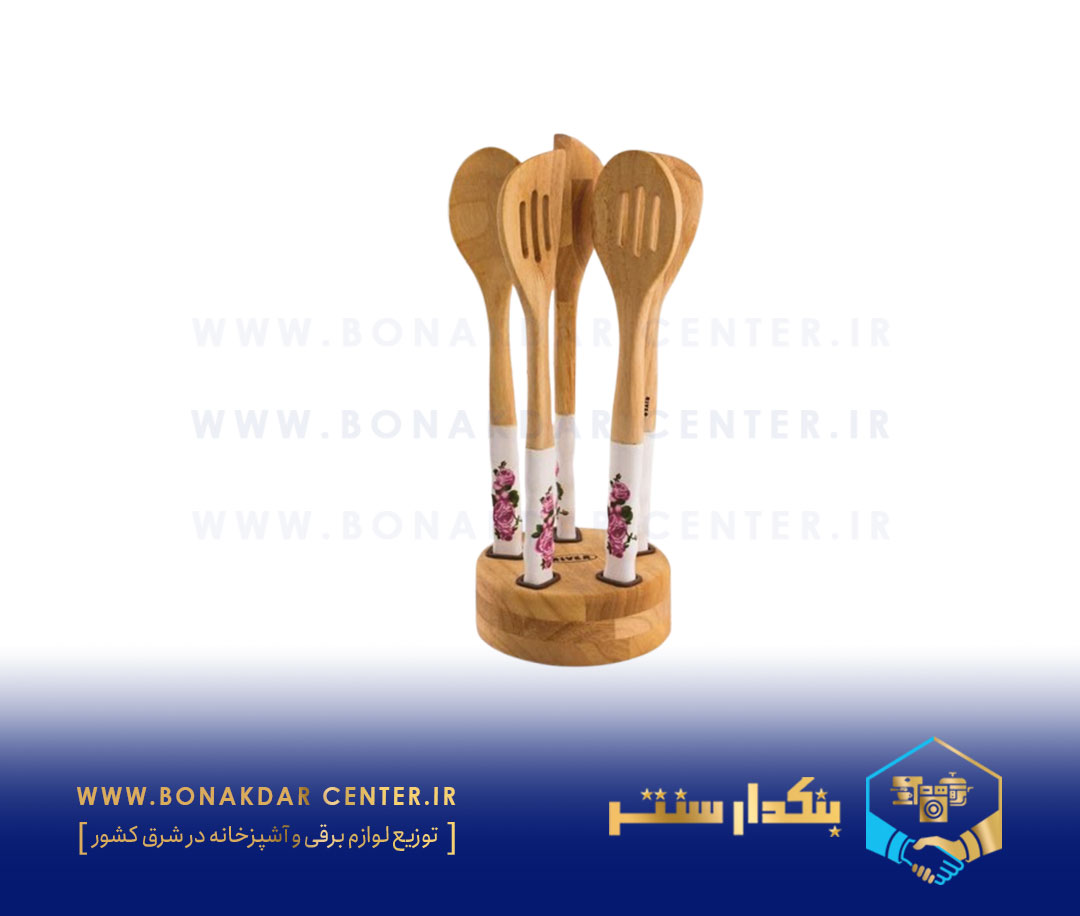 کفگیر و ملاقه دسته چینی رز صورتی ریور مدل 8434