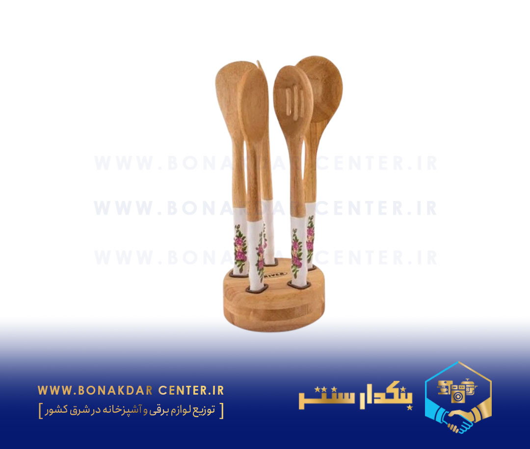 کفگیر و ملاقه دسته چینی رز قرمز ریور مدل 8435
